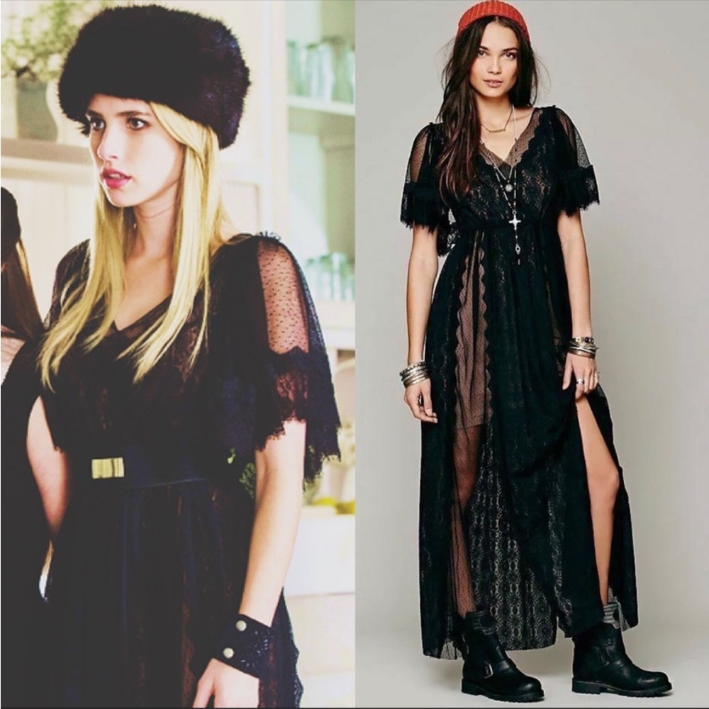 Free People Witchy Black Lace Overlay Maxi Dress